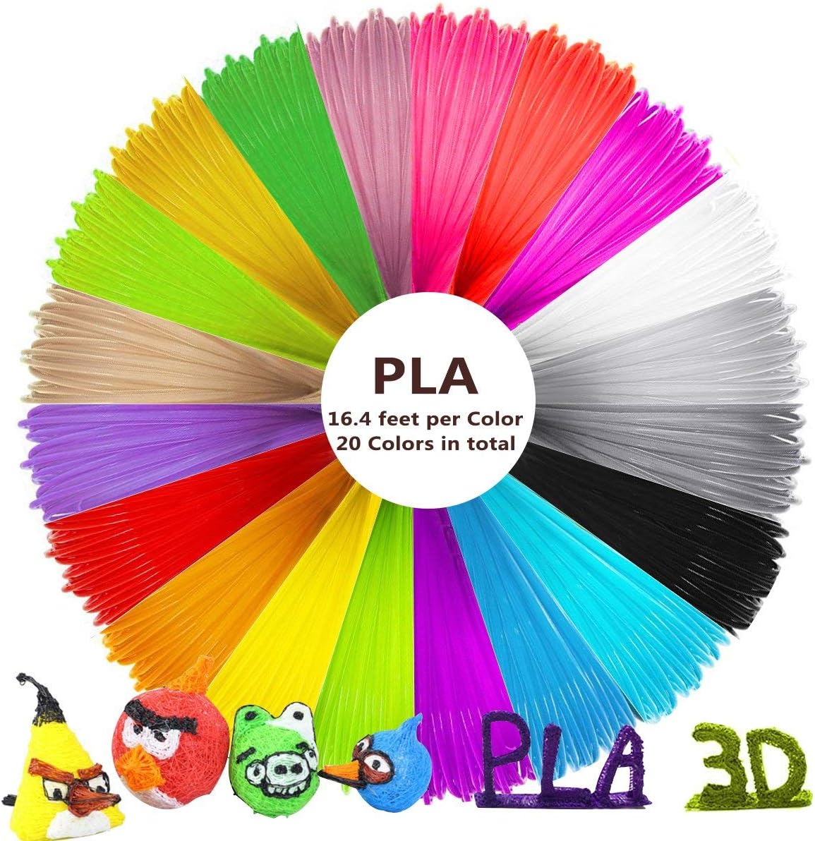 VATI 3D Drawing Pen Filament PLA 1.75mm Refills for 3D Printing Pen 328 Feet (20 Unique Colors)