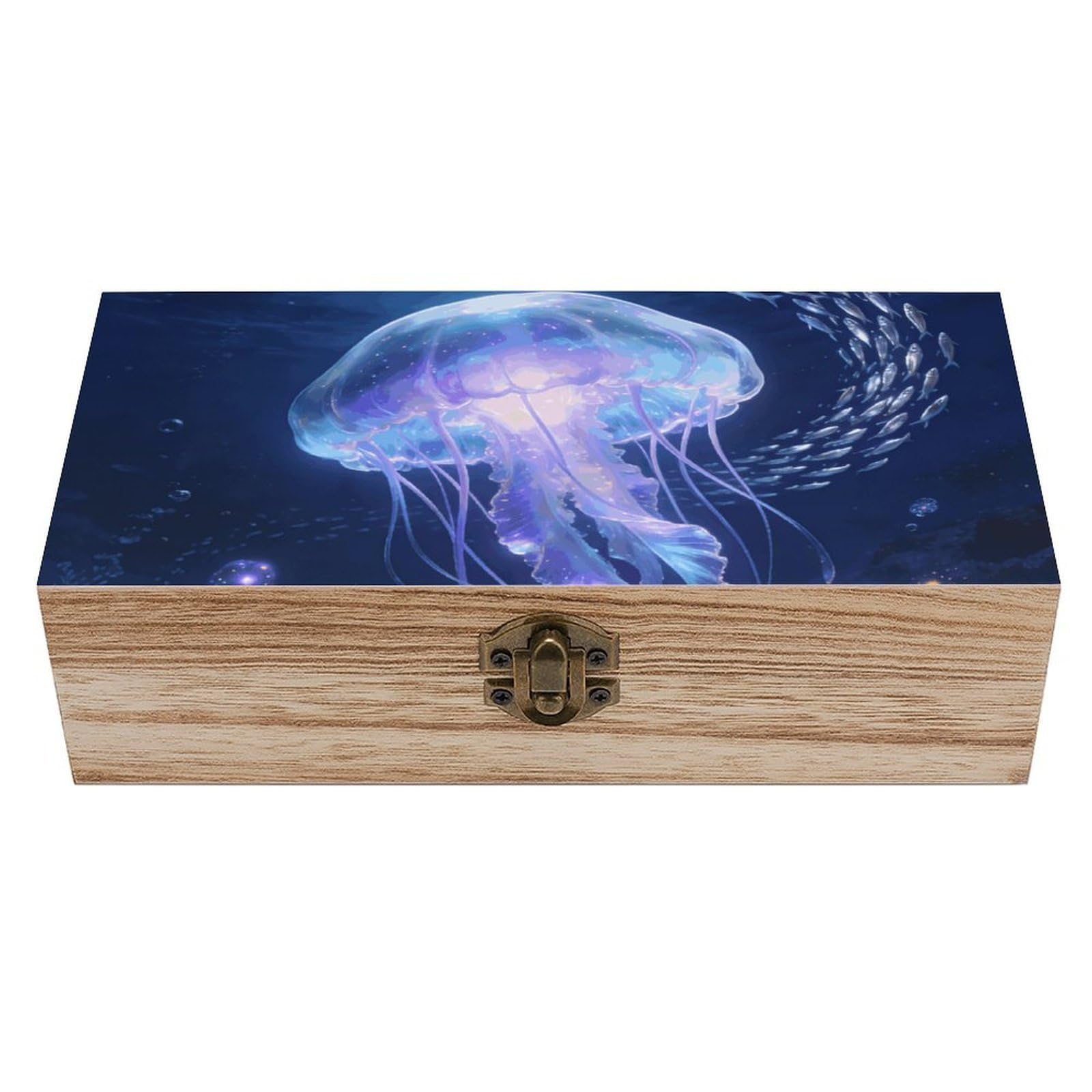 LZQPOEAS Ocean Wooden Storage Box Small Decorative Box with Hinged Lid Handmade Elegant Keepsake Storage Box for Jewelry, Photos, Trinkets, Letter Gifts, Small Heirlooms