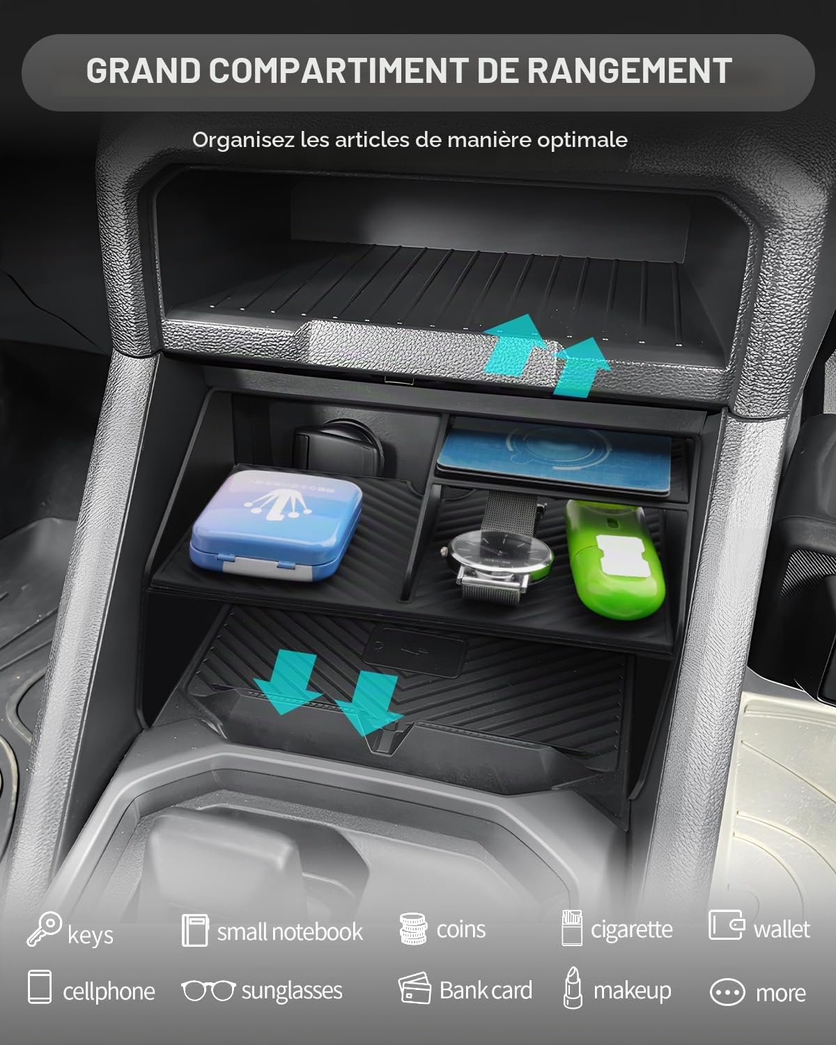 CDEFG Compatible avec Dacia Duster 3 2025 2026 Organiseur de console centrale Boîte de rangement Boîte à gants Accessoires pour console centrale Duster III 2024