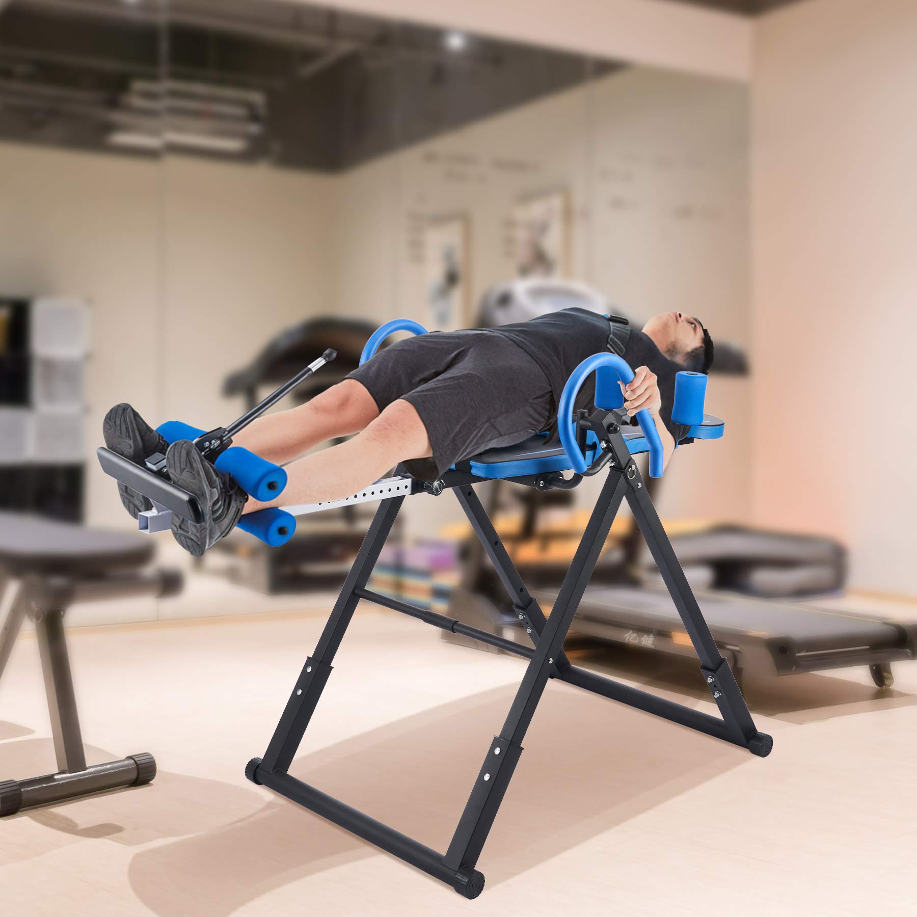 Panca a Inversione Gravity Altezza Regolabile 130 e 185 cm con Supporto Lombare Pieghevole Tavolo di Inversione Gravitazionale Macchina per Allenamento Muscolare Blu