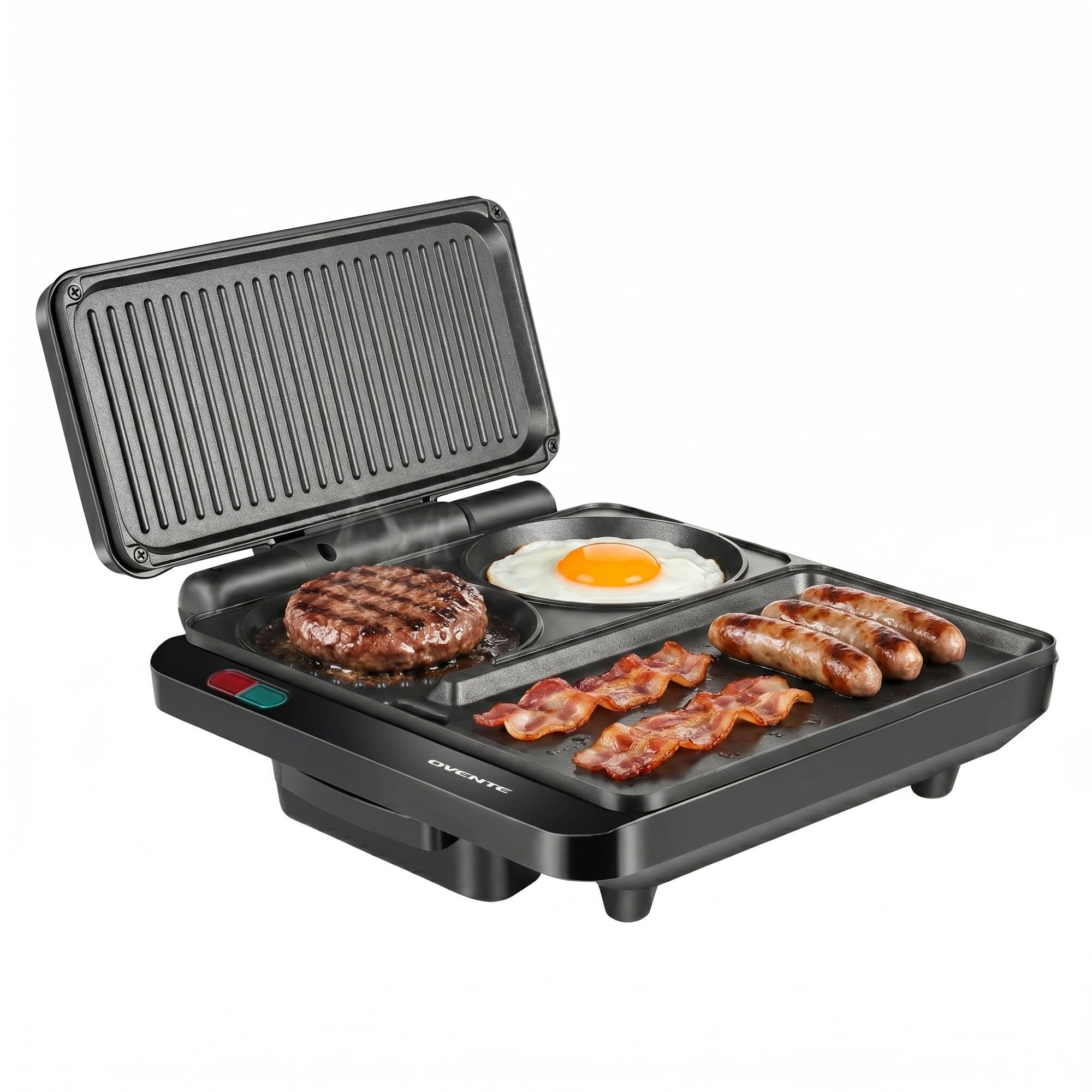 OVENTE Sandwich Maker and Hamburger Grill, 1000W, Black HMG111B