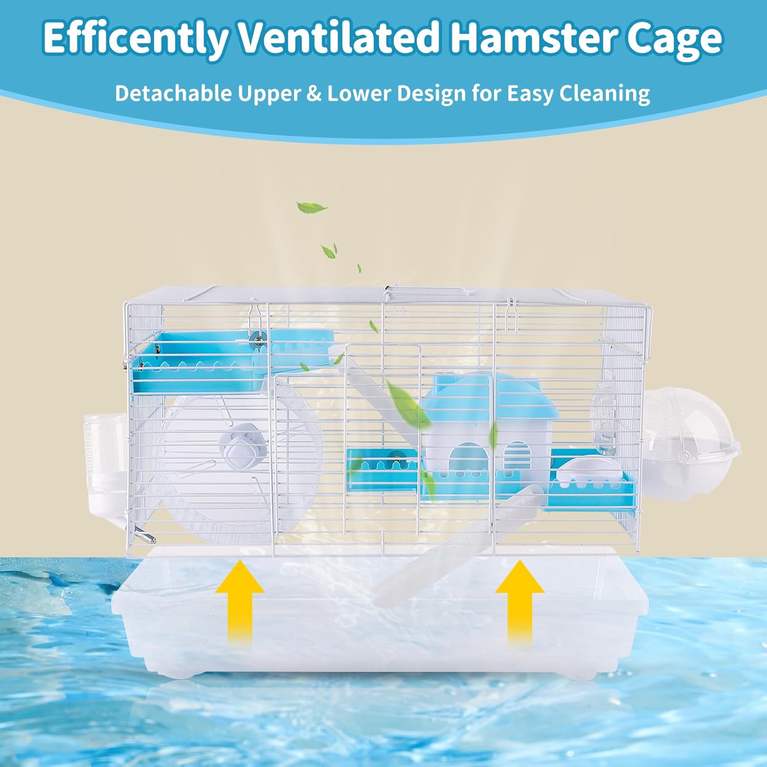 Kalolary 3-Levels Dwarf Hamster Cage, Small Hamster Habitat Chew-Proof Metal Carrier Travel Cage Gerbil Mice Rat Mouse Home with Complete Set of Accessories (18.5" L x 11.8" W x 11.8" H, Blue)