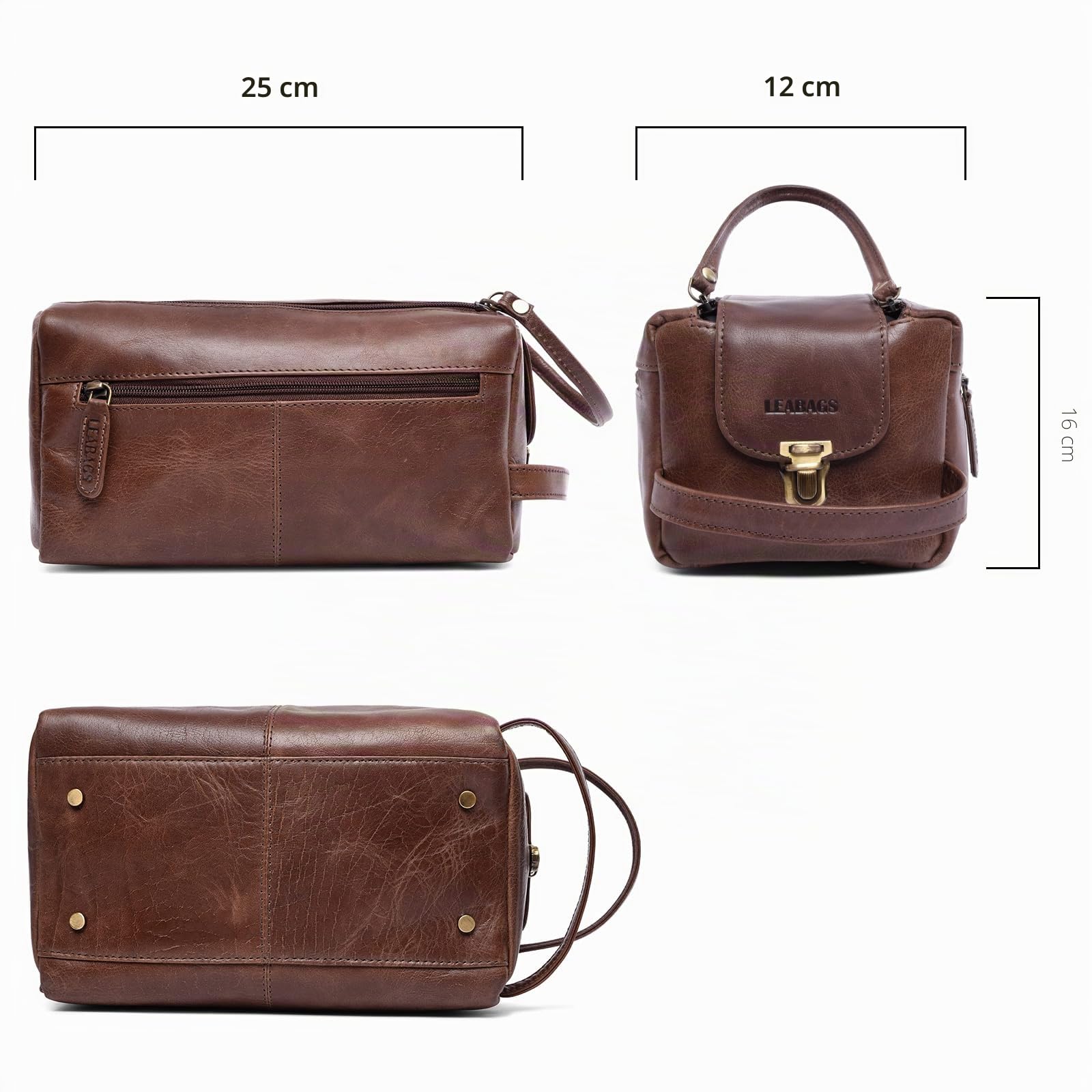 LEABAGS Grande Borsa da Toeletta in Pelle Premium per Uomo e Donna | Beauty Case, Porta Trucchi, Organizer da Viaggio | Spaziosa Trousse da Trucco | Borsa da Lavaggio