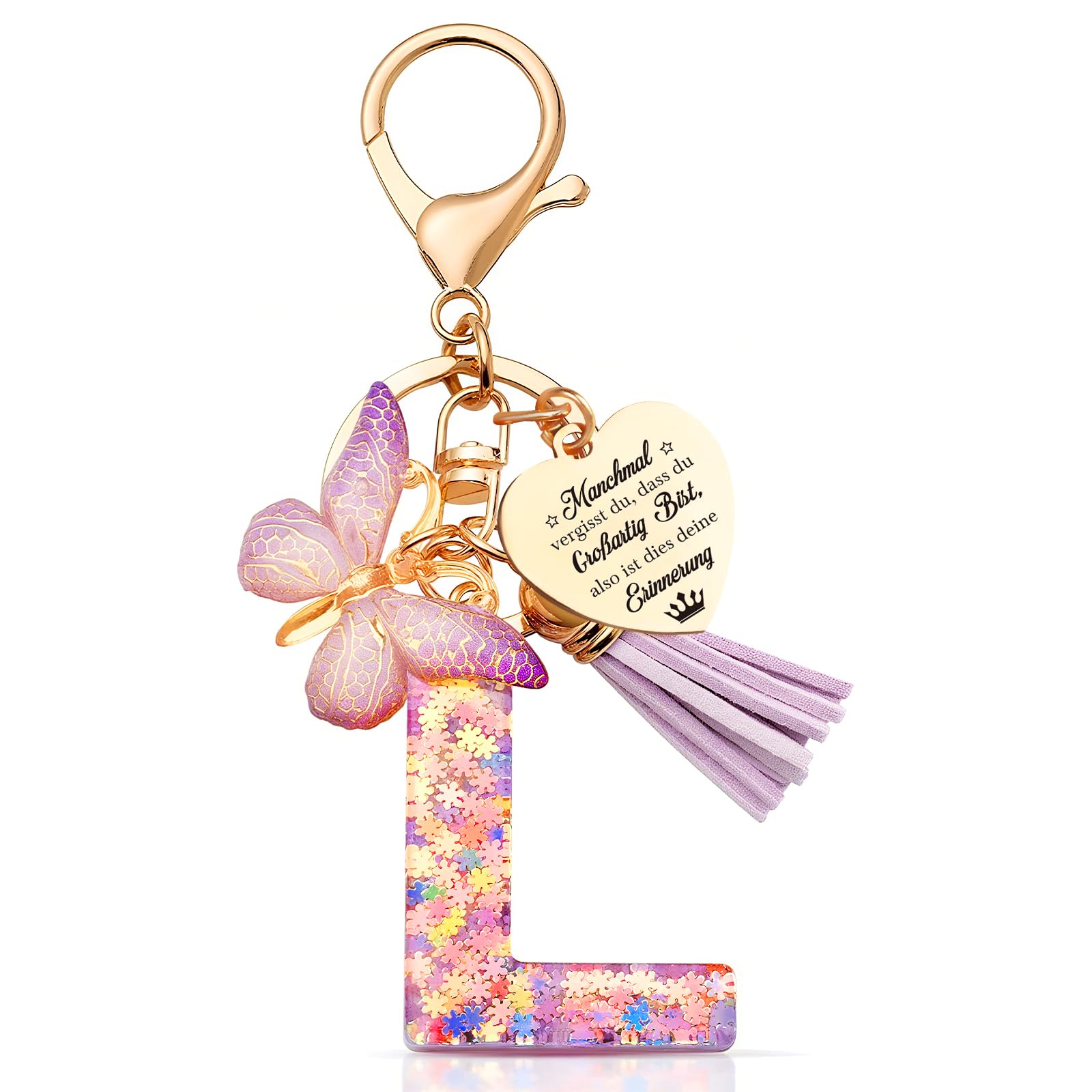 Anruzon Schlüsselanhänger Mädchen - Buchstabe Schlüssel - Anhänger Schmetterling Schlüsselanhänger - Weihnachten - Einschulung Geschenk - Keychain Geschenk für Kinder, Mädchen, Frauen