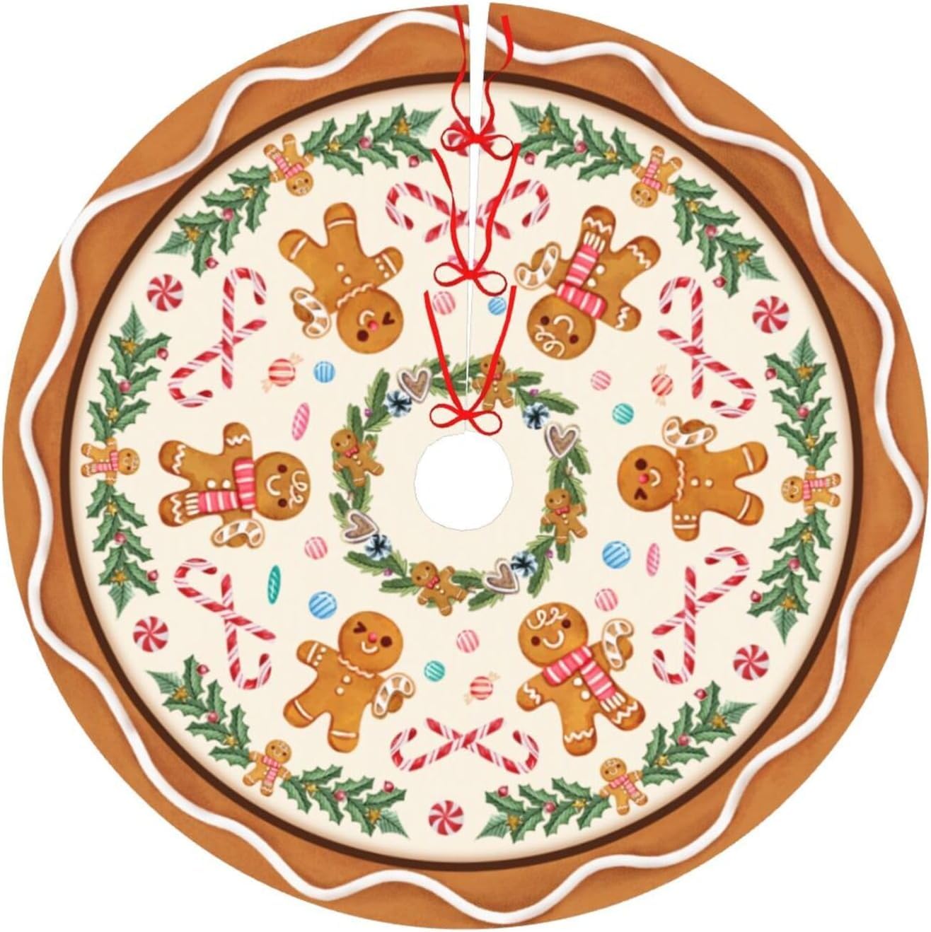 Jupe de Sapin de Noël 120 cm Bonhomme en Pain d'épice Corde Rouge
