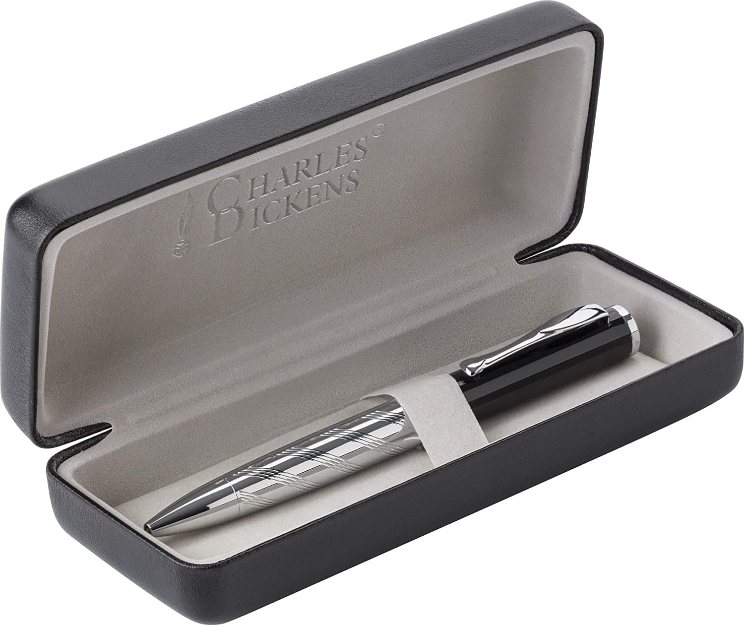 Bolígrafo De Metal Charles Dickens Modelo Battle - Incluye Grabado Personalizado, Mecanismo Giratorio, Estuche De Piel Sintética, Recambio Negro, Ideal Como Regalo Elegante