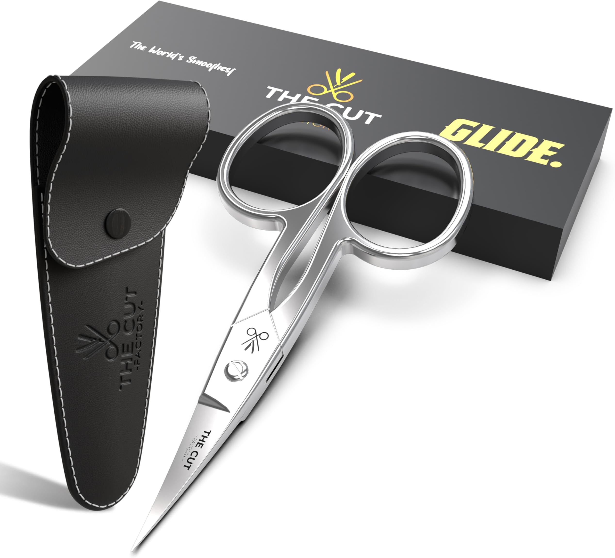 The Cut Factory- Premium Manicure Scissors Multi purpose Stainless Steel Cuticle Pedicure Beauty Grooming Kit for Nail, Eyebrow, Eyelash, Curved Blade High Carbon Steel Anti- Rust Leather Pouch