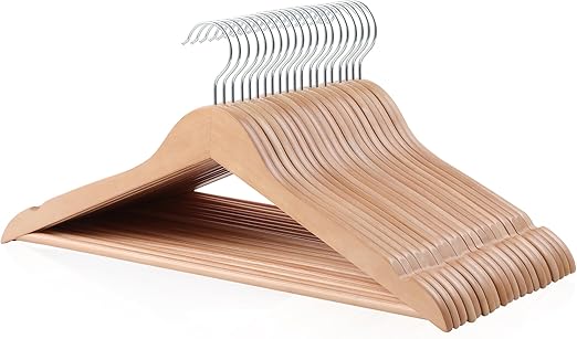 Amazon Basics Wood Suit Clothes Hangers - Natural, 20-Pack