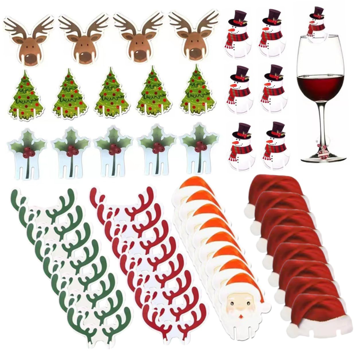 CIMAXIC 80pcs Decorative Wine Cup Marker Novelty Cup Markers Drink Cup Decor Wine Charms Festival Decors Santa Drink Tags Decorative Cup Marker Christmas Drink Charms Cup Distinguishe Wood