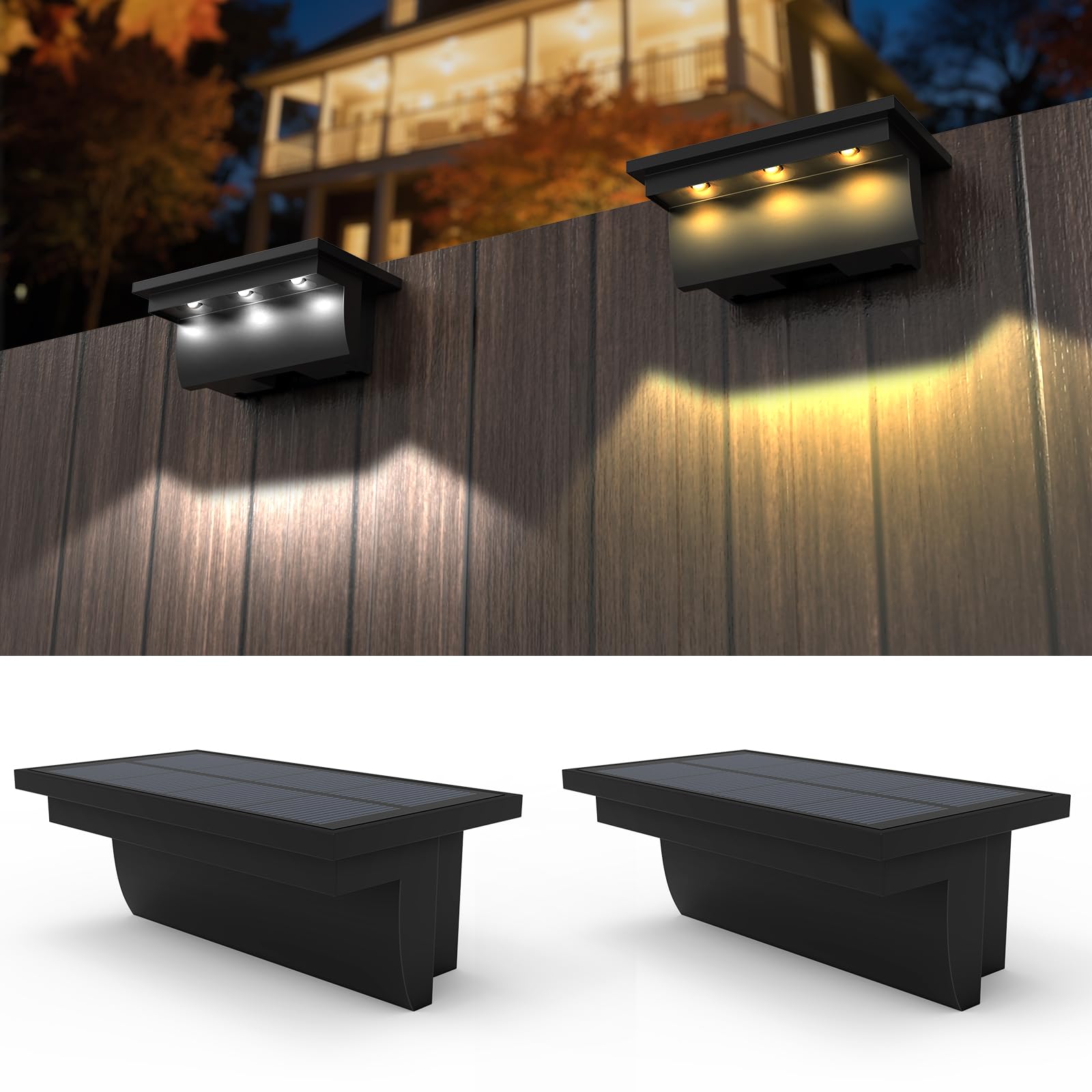 Aolyty Double Light 2Pcs Led Solar Wall Lights, Outdoor Deck Lights, Ip65 Waterproof Stair Lights For Garden, Pathway, Fence, Yard (Double Light)
