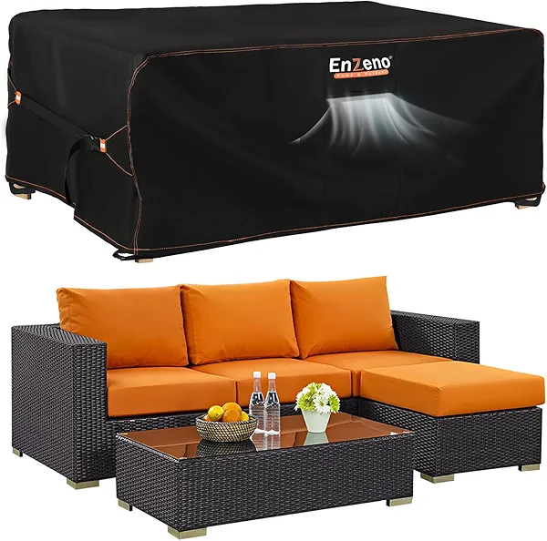 Enzeno Patio Furniture Set Cover, Outdoor Sectional Sofa Couch Set Covers Waterproof, Garden Dining Table Chair Set Cover Outside Rectangular Heavy Duty Weatherproof 90" L x 90" W x 35" H Black