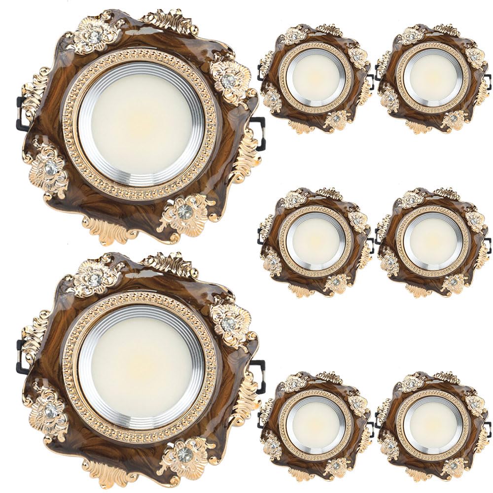 ASerZenith Wood Grain Baffle Trim Vintage Led Recessed Downlight - 3Cct Dimmable Led Ceiling Light Fixtures, Retro Can Lights With Adjustable Color Temperature, Pack Of 8,Size_Name-12W