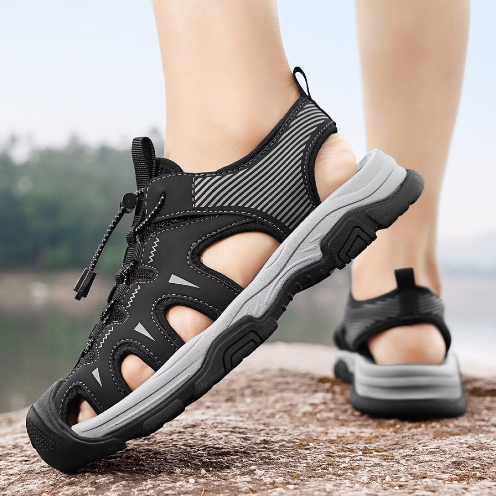 Hombre Sandalias de Verano Deportivas para Senderismo Deportivas Zapatos Trekking Casual Zapatos de Montaña Cuero Sandalias de Playa Antideslizante