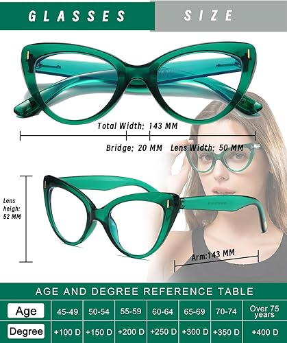 Miniatura 2 de Hubeye 3 pares de anteojos de lectura de ojo de gato para mujer, de gran tamaño, anti luz azul, para lectura de computadora, a la moda, lindos