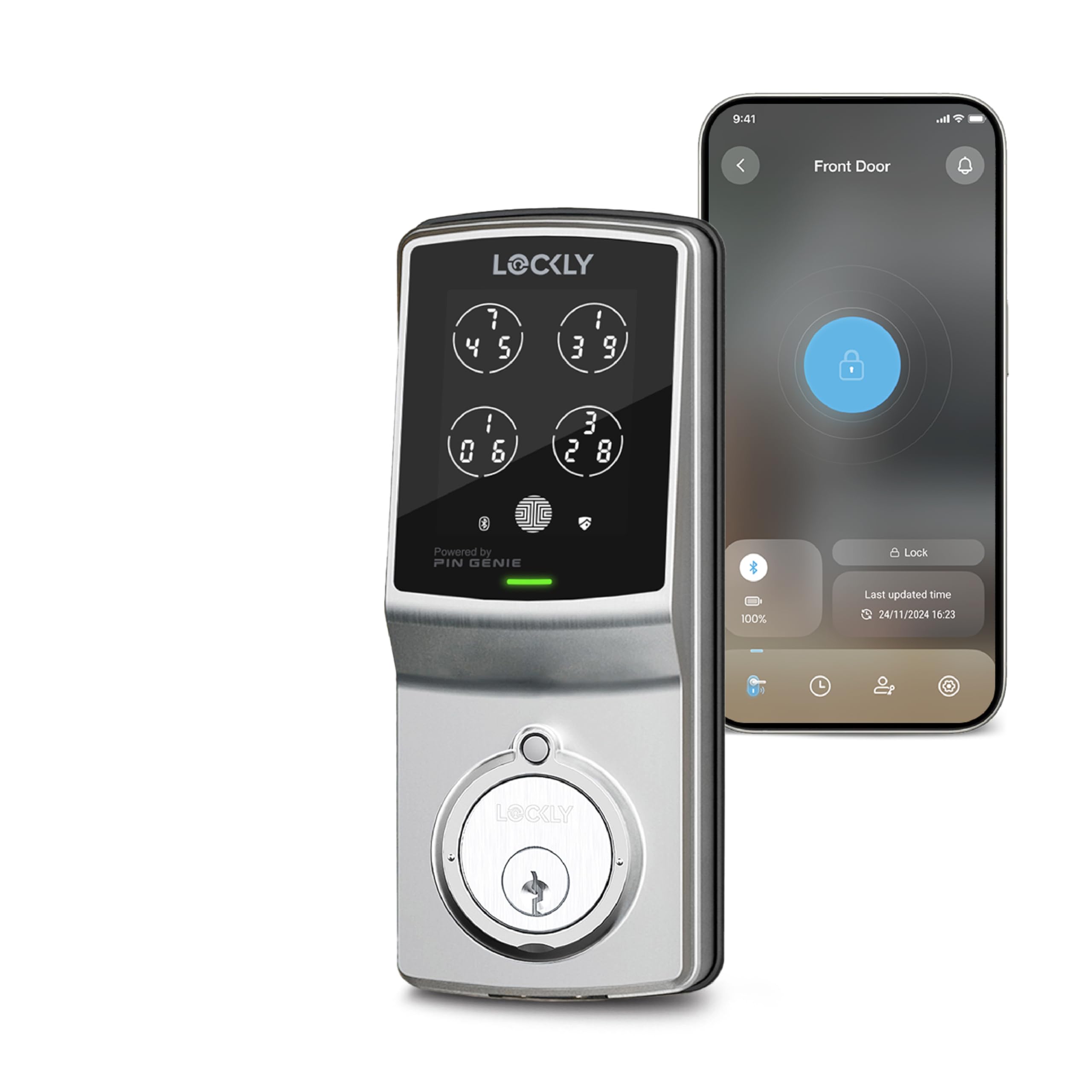 - Lockly Smart Lock Model 7S, Bluetooth Smart Door Lock, Keyless Entry with PIN Genie® Digital Keypad, Front Door Lock Deadbolt