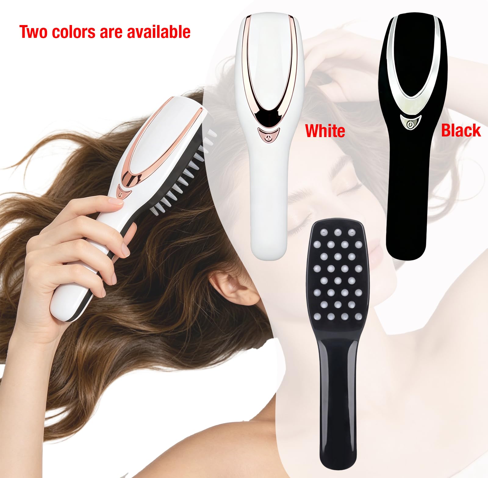 Peine de masaje eléctrico para cuero cabelludo con luz LED roja y azul, 3 niveles de intensidad de vibración, cepillo de pelo recargable con 28 nudos suaves, portátil, para hombre y mujer