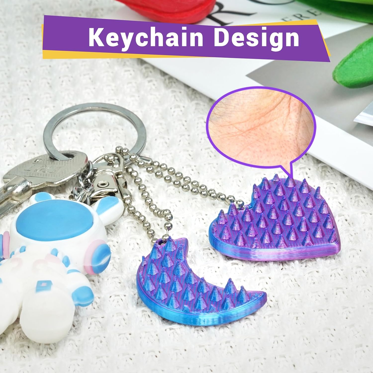 8 PCS Pain Stim Fidget Set,Little Ouchies Style 3D Printed Sensory Stress Relief Toys for Adults and Teens,Keychain Design,Helps with Anxiety, ADHD,Autism,Unique Gift for Men (8pcs-Purple)