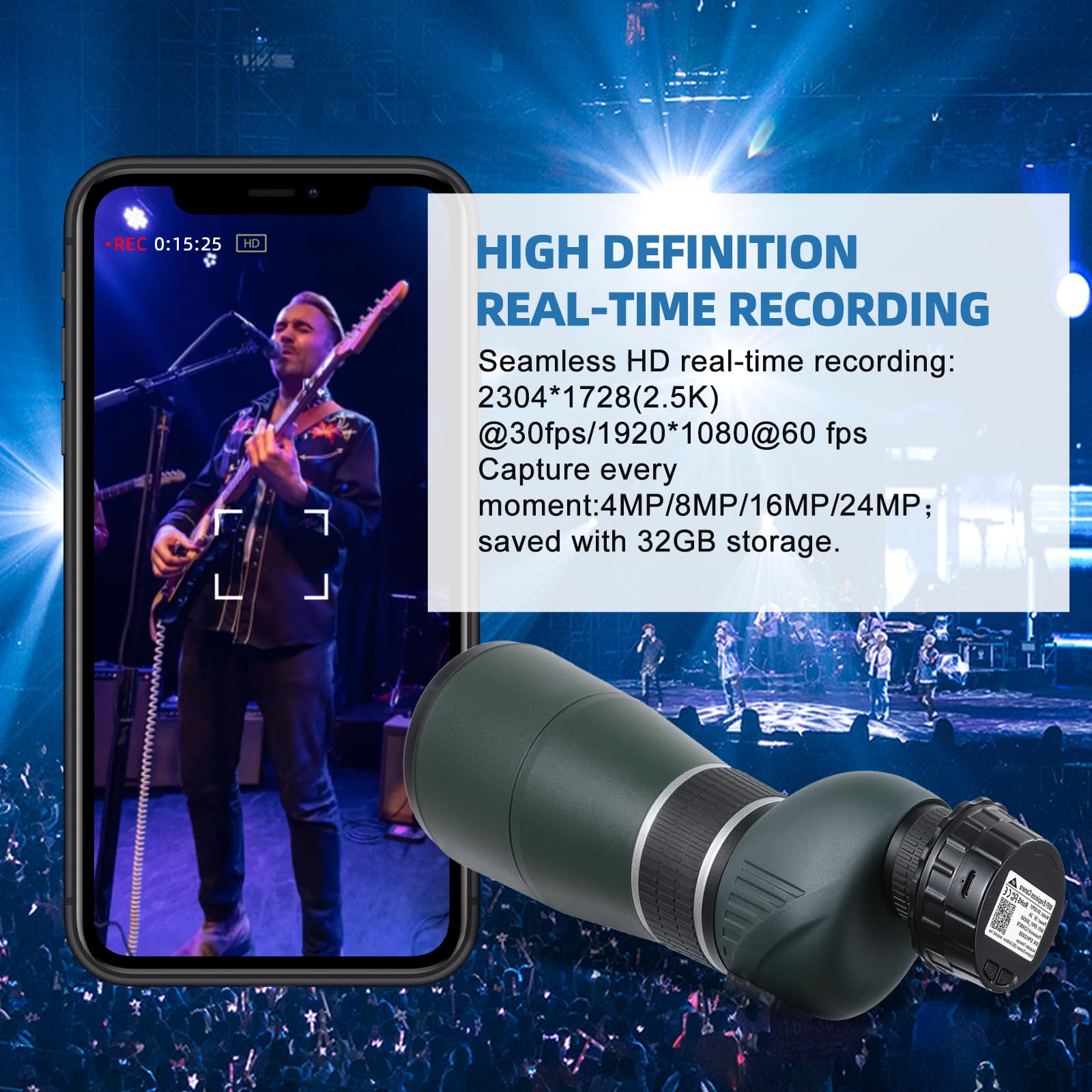 WiFi-telescoopcamera, Elektronische Oculaircamera voor Planetaire Astronomie en Vogels Kijken, HD 1080p-opname, Multifunctionaliteit Via App, Geschikt voor Telescoop van 28 Mm WiFi-telescoopcamera, Elektronische Oculaircamera voor Planetaire Astronomie en Vogels Kijken, HD 1080p-opname, Multifunctionaliteit Via App, Geschikt voor Telescoop van 28 Mm