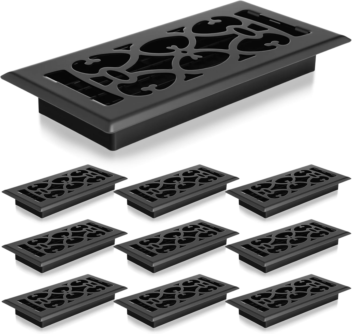 Tuanse 10 Pack 4 × 10 Inch Black Floor Vent Covers Heavy Duty Walkable Steel Floor Registers Easy Adjust Air Flow Direction Grilles Decorative Registers Covers Decoration for Home Air Vents