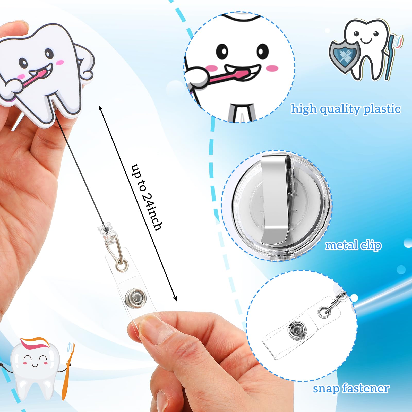 Geyoga 12 Pcs Dental Badge Reel Dental Hygiene Appreciation Gifts Tooth Shaped Badge Holder Retractable with ID Clip for Nurse Week Coworker Office Hygiene Hygienist School Student Friend Graduation