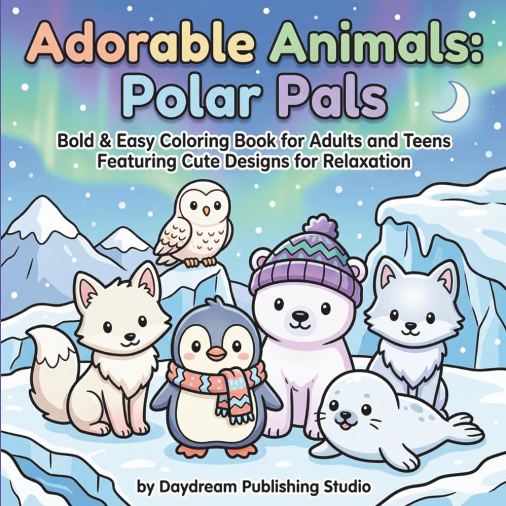 Adorable Animals: Polar Pals: Bold & Easy Coloring Book for Adults and Teens Featuring Cute Designs for Relaxation