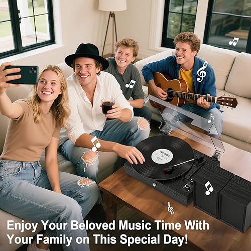 Miniatura 6 de Reproductor de discos de vinilo con altavoces externos, transmisión inalámbrica Bluetooth, tocadiscos de 3 velocidades con sistema estéreo de 30 W,