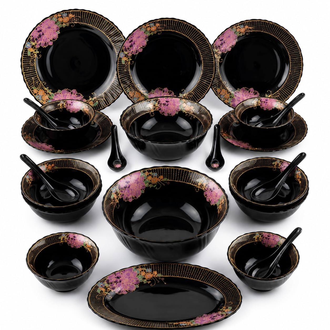 Heaven 33-Piece Bone Ash Free Dinner Set for 6 Persons | Microwave & Dishwasher Safe Dinnerware Set | Premium Floral Plates, Bowls, Soup Spoons, Serving Bowls & Oval Rice Platter |-image-20