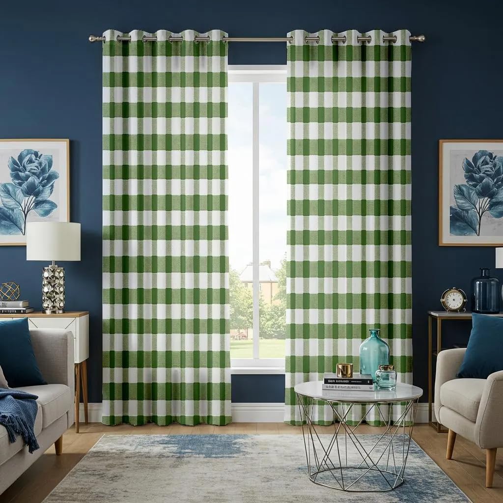 Rideaux à carreaux vichy verts 140x145cm pour fenêtres de cuisine et de chambre style champêtre