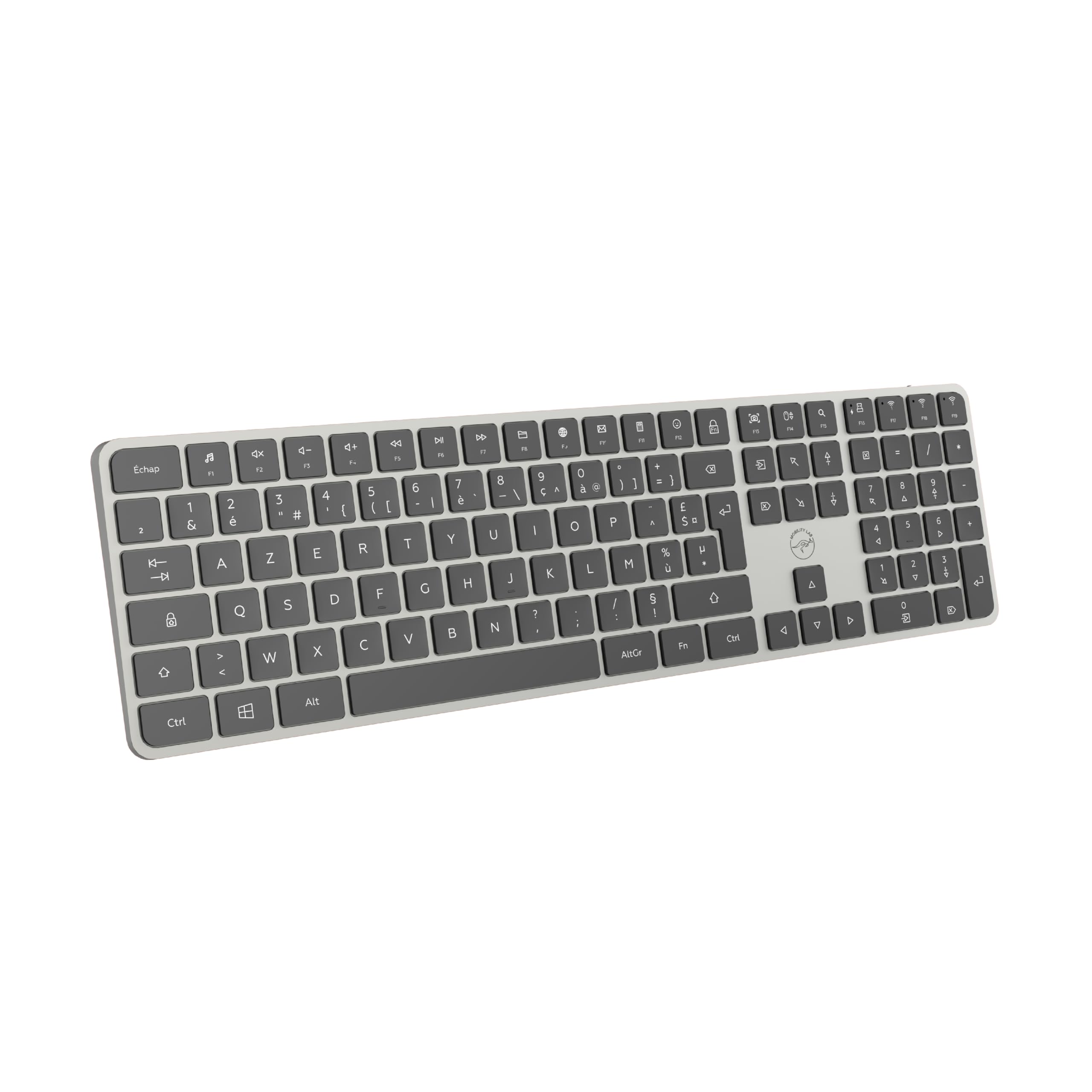 Mobility Lab - KP430W - Teclado inalámbrico multiconexión, AZERTY, Receptor 2.4 GHz USB + 3 x Bluetooth, 15 accesos directos Multimedia, Carga rápida vía USB-C - Windows