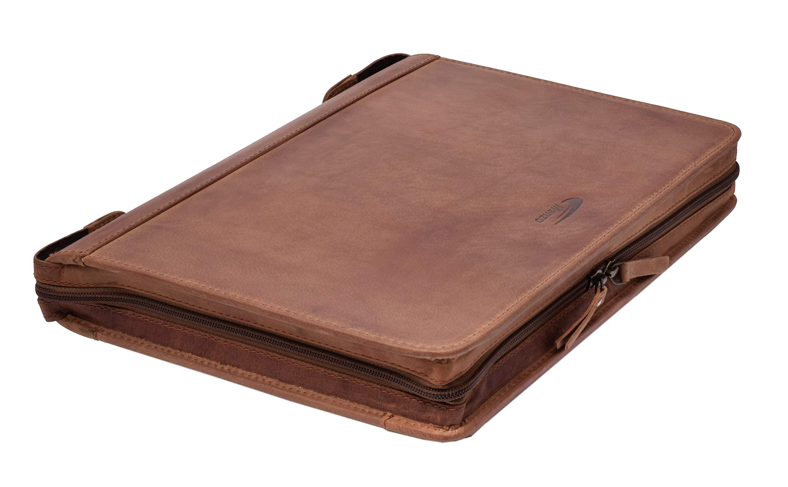 MENZO Lederschreibmappe, Dokumentenmappe, echtes Büffelleder Ledermappe, Schreibmappe, Businessmappe, Messenger bag, Mappe für Ringeinlagen, Konferenzmappe, Ledermappe, (braun/dunkelbraun)
