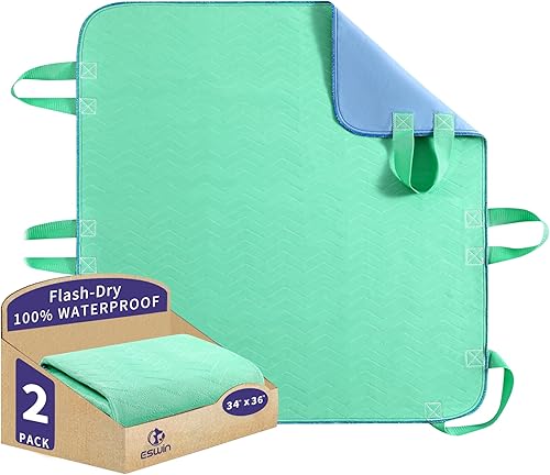 Almohadilla de cama de posicionamiento con asas de secado rápido de 34 x 52 pulgadas, almohadillas para incontinencia de 8 asas, lavables,