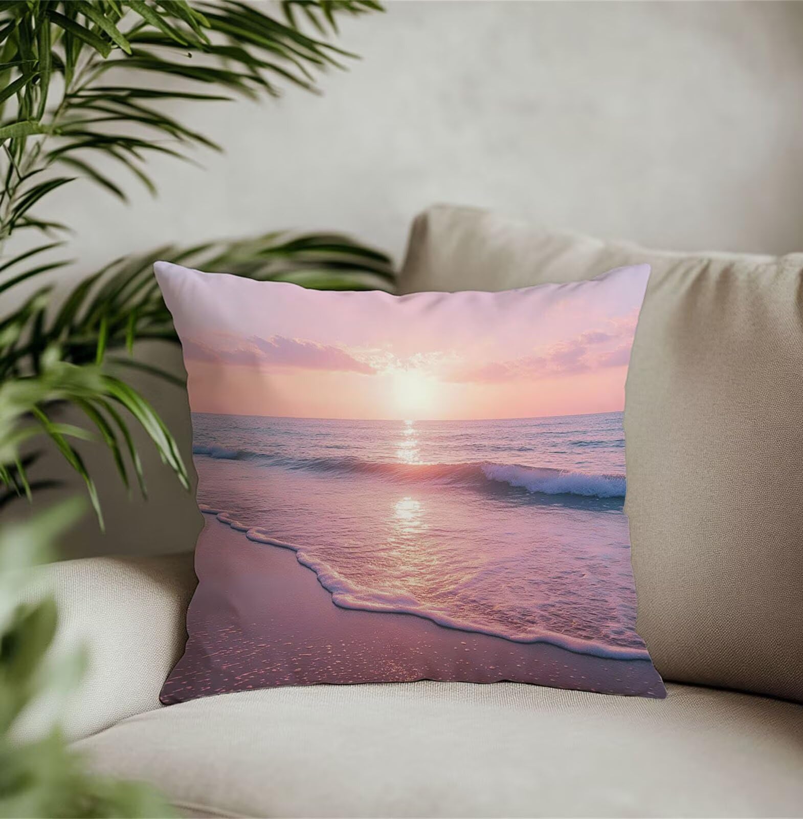 Spiaggia Federe Cuscini Divano 70x70cm Tramonto Cuscini per Divano, Federe Copri Cuscino Divanos, Set di 2 Moderni Resistente Biancheria Copricuscini per Cucina Sedia Soggiorno Letto Giardino TG-842