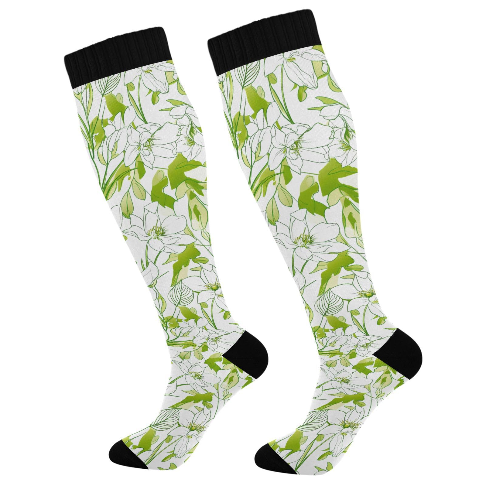 Wassud Floral Pattern Compression Socks for Women and Men 20-30 mmHg Knee High Socks for Nurses Travel Socks 2 Pair