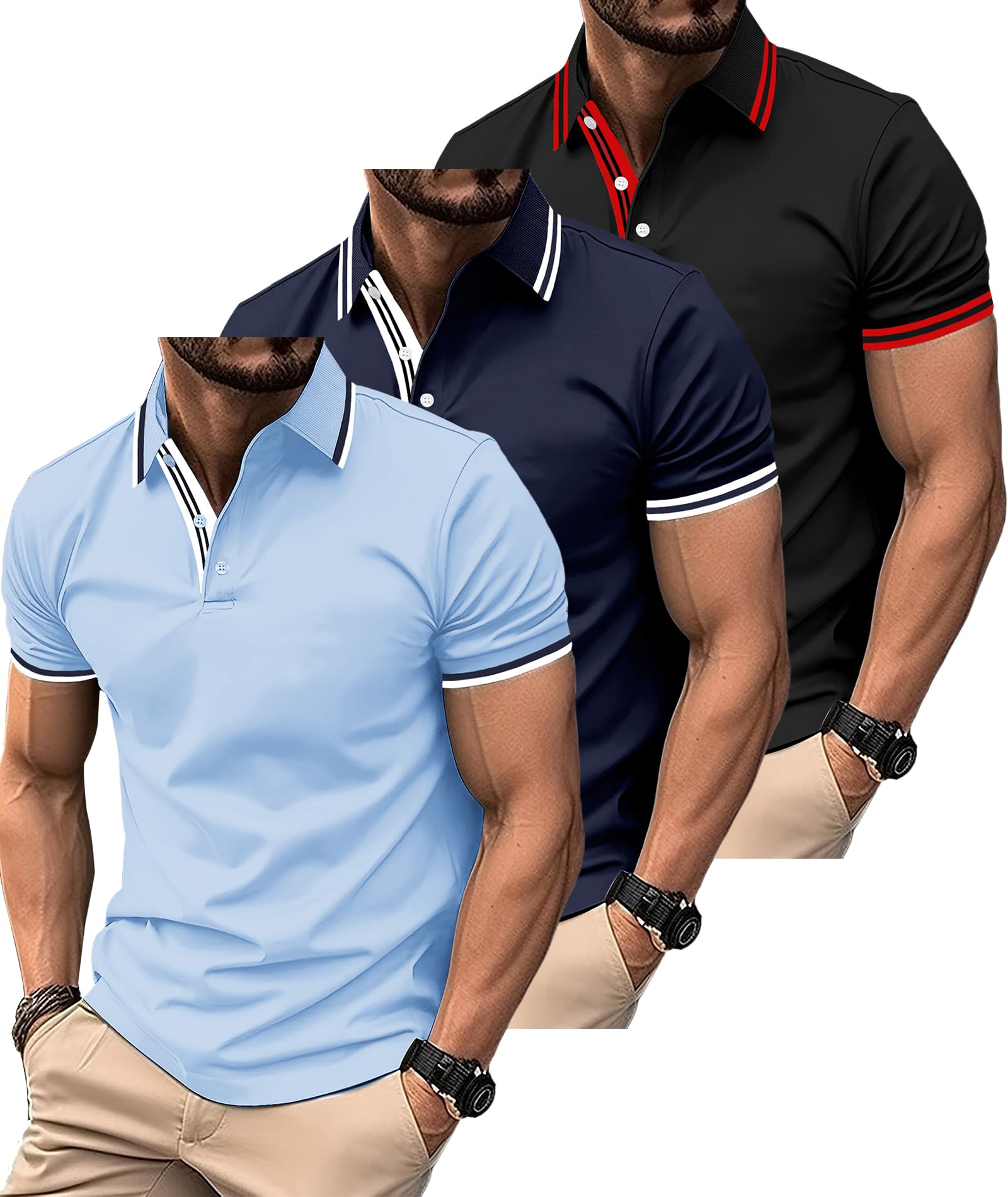SwissWell 3er Pack Poloshirt Herren Kurzarm Golf T-Shirt für Herren Atmungsaktiv Polo Shirts Männer