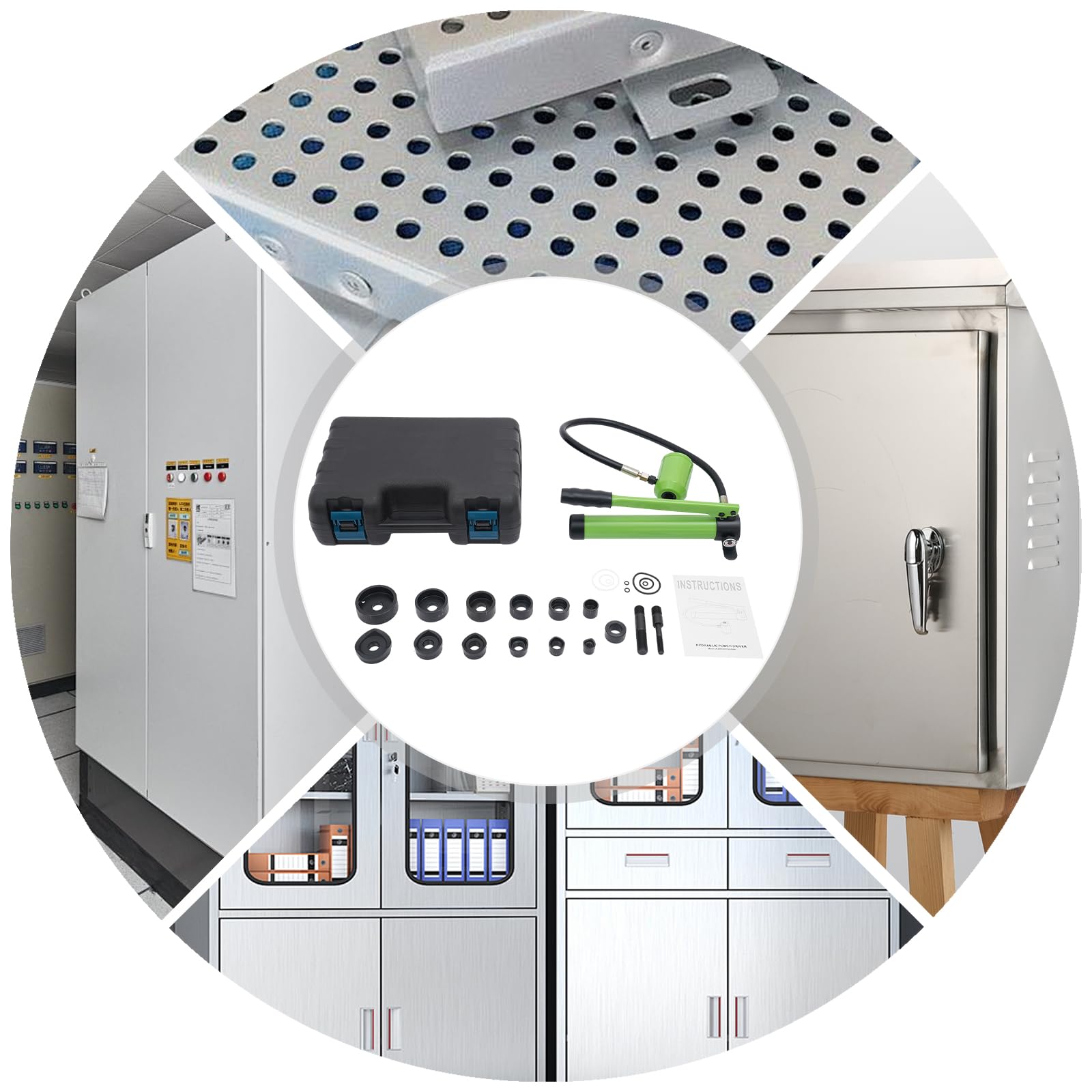 Set di punzonatrici idrauliche per fori Knockout, con 6 fustelle (1/2, 3/4, 1, 1-1/4, 1-1/2, 2 pollici), perforatrici idrauliche per industria, edilizia ed elettrici, lamiera di metallo (verde)