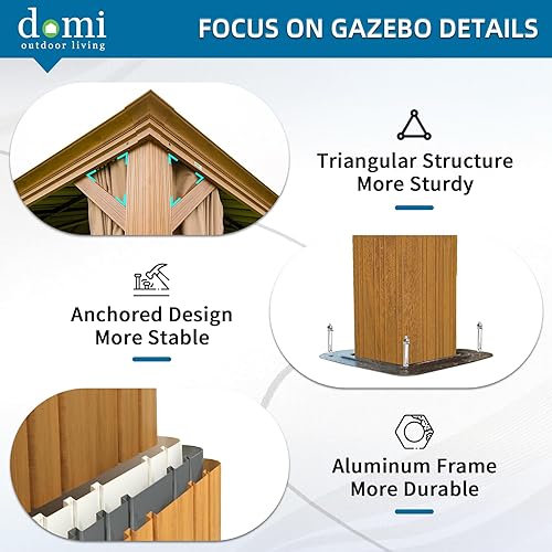 Miniatura 6 de Domi - Cenador permanente de aluminio de 12 x 14 pies con techo de acero galvanizado, cortinas y red, para patios, patio trasero, césped (efecto