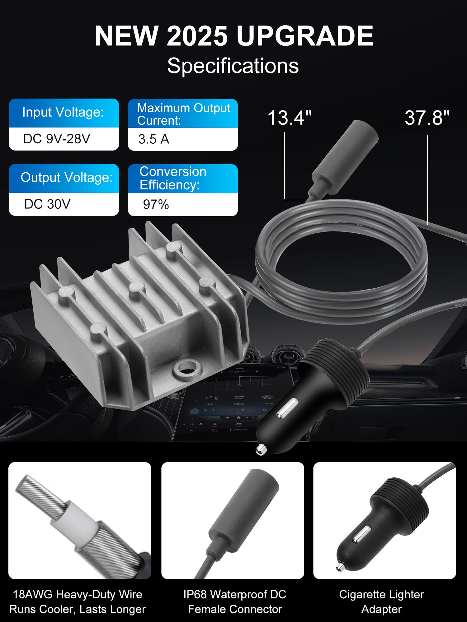 Starlink Mini adapter samochodowy z konwerterem Step Up, wodoodporna zapalniczka Starlink, 10 V-28 V na 30 V, konwerter step-up, kabel zasilający do Starlink Mini