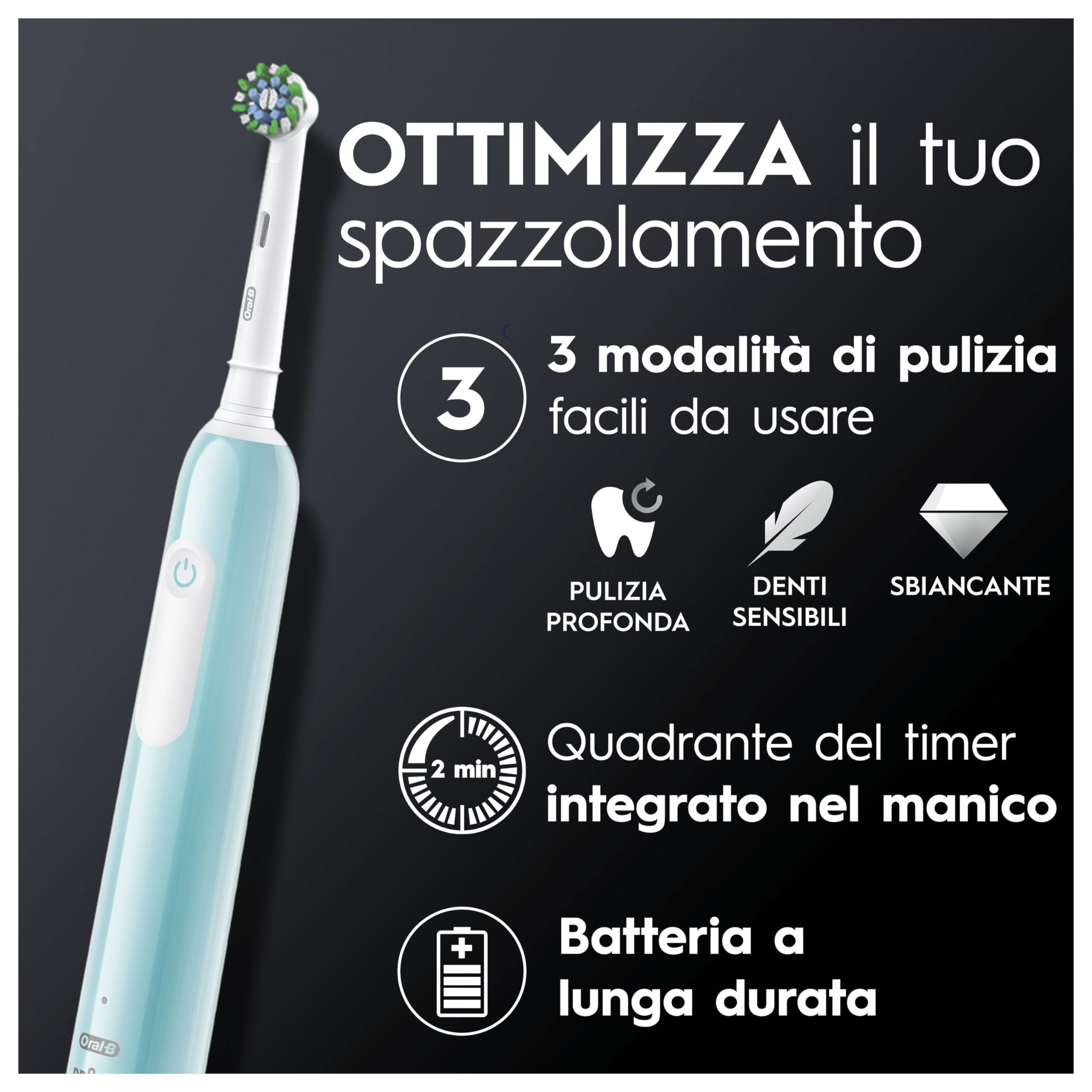 Oral-B Spazzolino Elettrico Pro Serie 1, 1 Testina di Ricambio, Blu | Ricaricabile, 1 Testine di Ricambio per Spazzolino Elettrico, Gengive Protette, Pulizia Denti Efficace, 3 Modalità