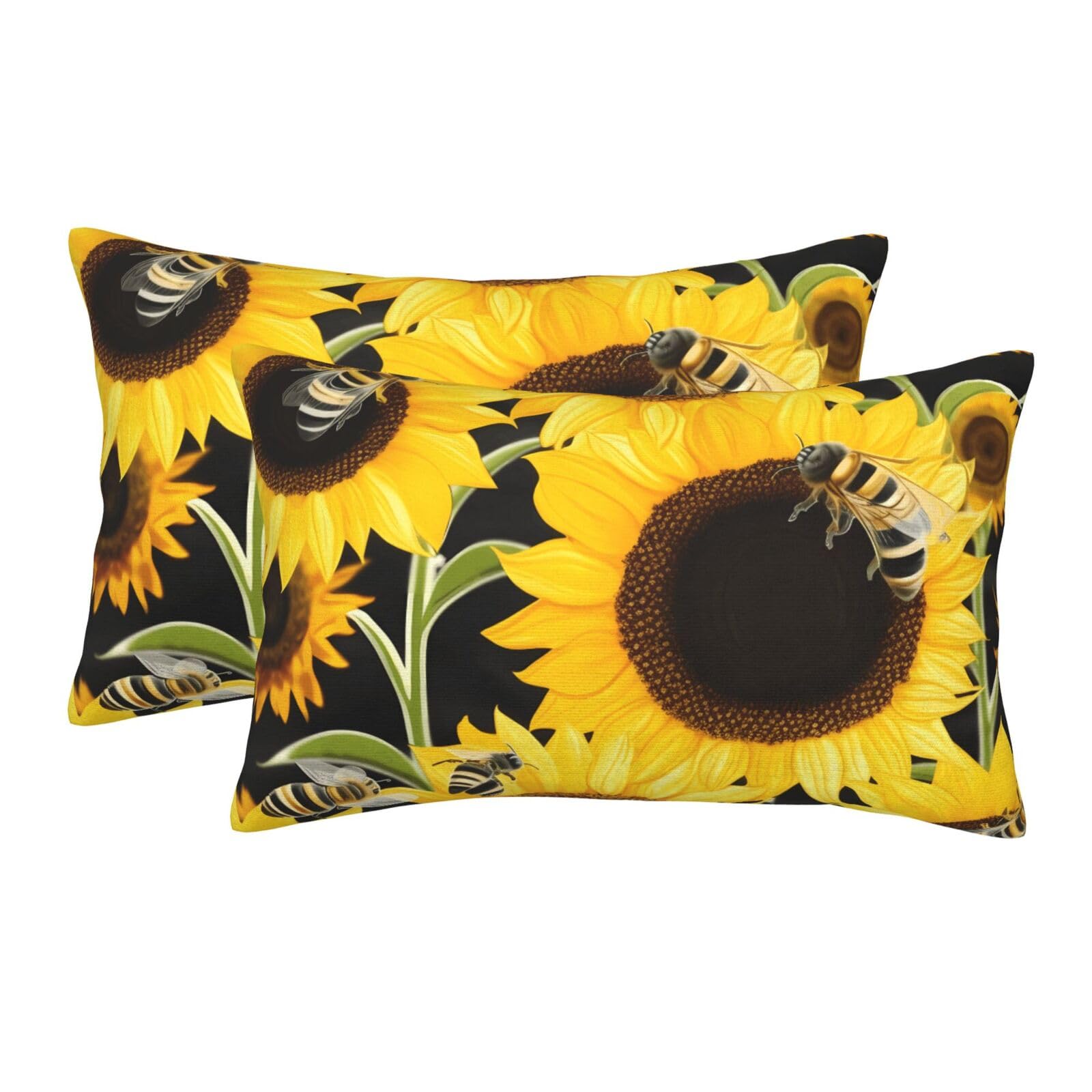 2 Pack Pillow Cases with Hidden Zipper, Soft Breathable Pillow Covers for Hair and Skin, Sunflower Bees Pillowcases 20"x30" Bed Pillow Protectors Cover for Sleeping Gifts