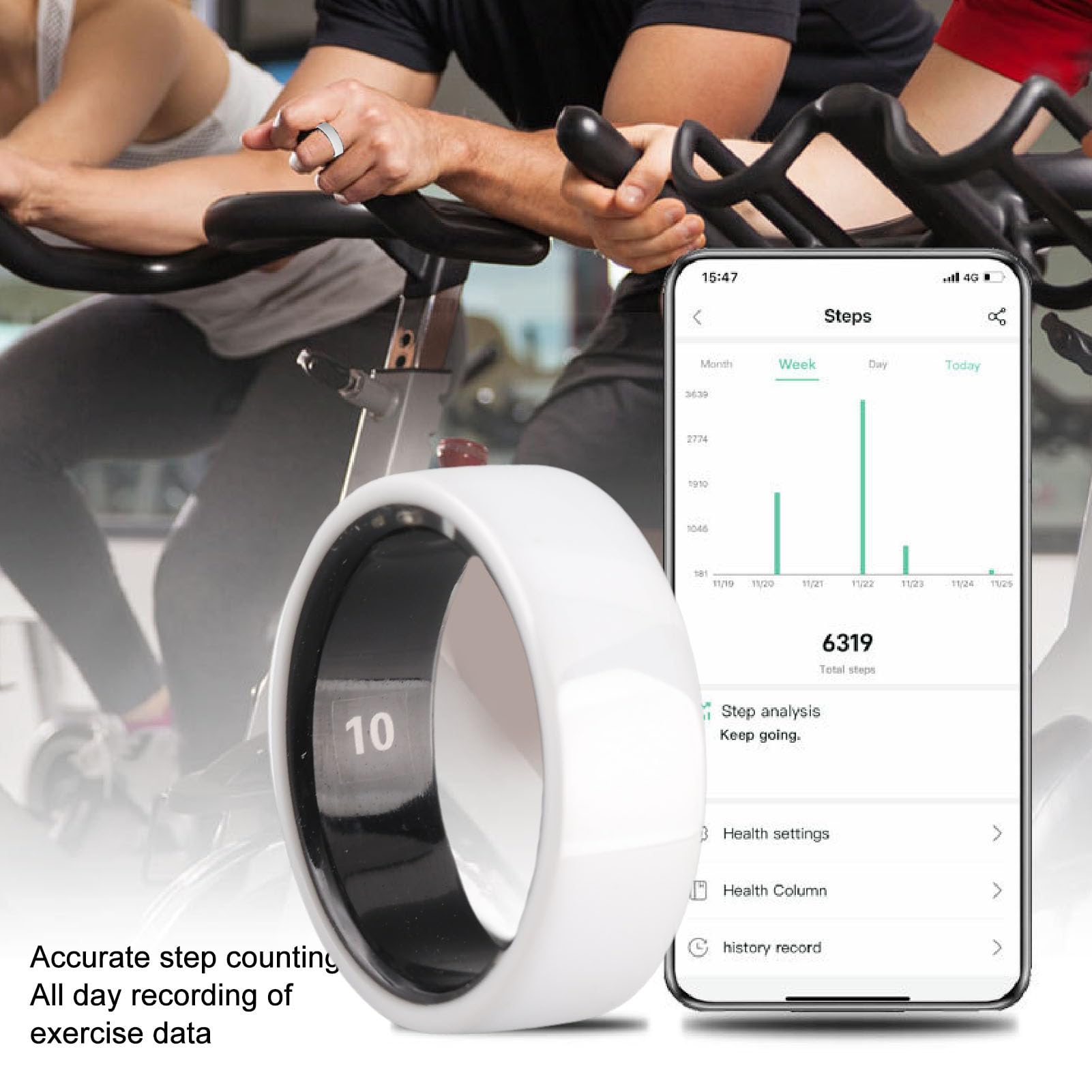 Anneau Intelligent, 50m et IP68 Bague de Podomètre de Fitness en Céramique Portable Portable, Contrôle D'accès NFC, Bague de Suivi de Fitness d'activité Légère, Modes de Sport (10)