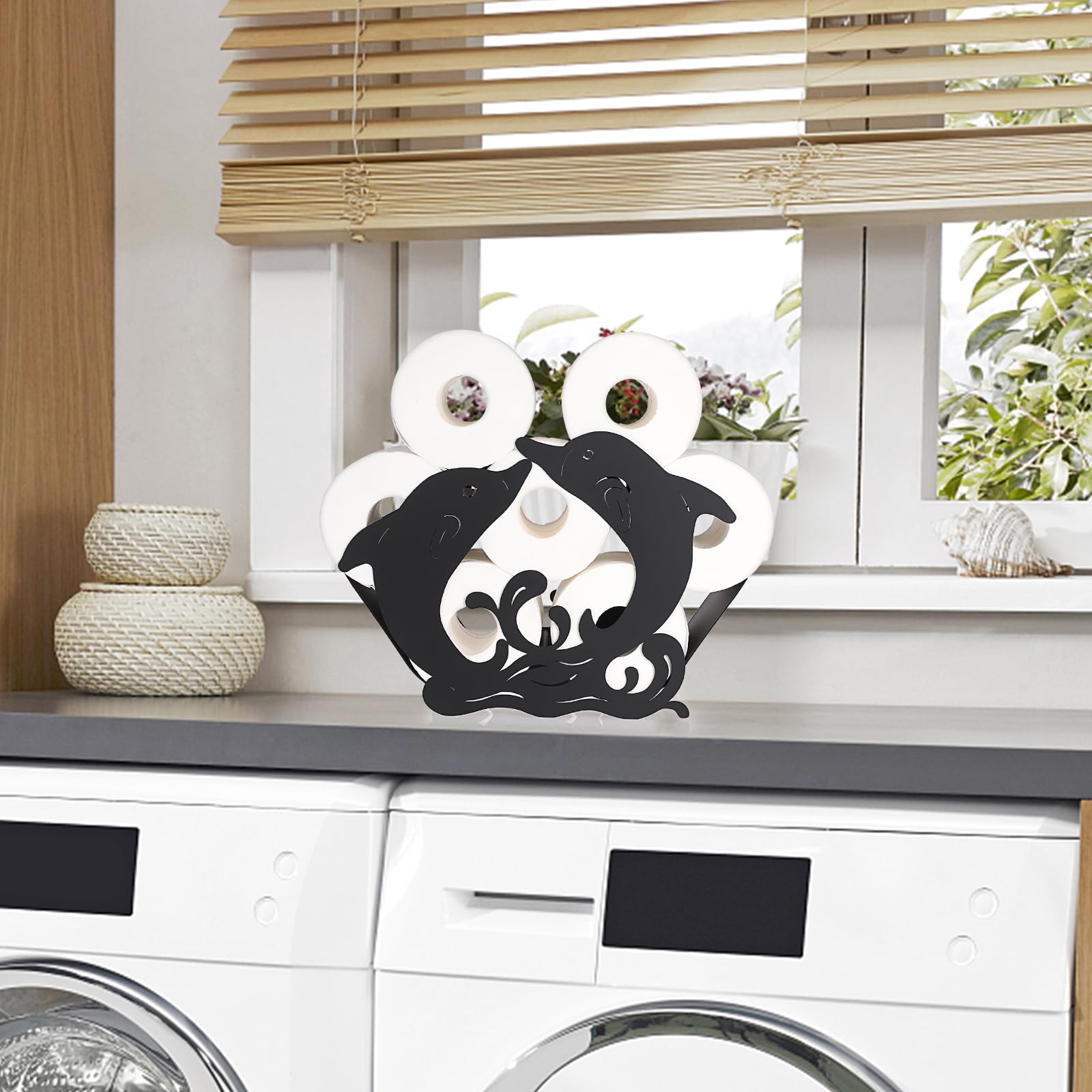 Porta Carta Igienica A Parete Con Design Gufo | SUMNACON Portarotolo In Metallo Nero | Capacità 7 Rotoli | Decorazione Bagno