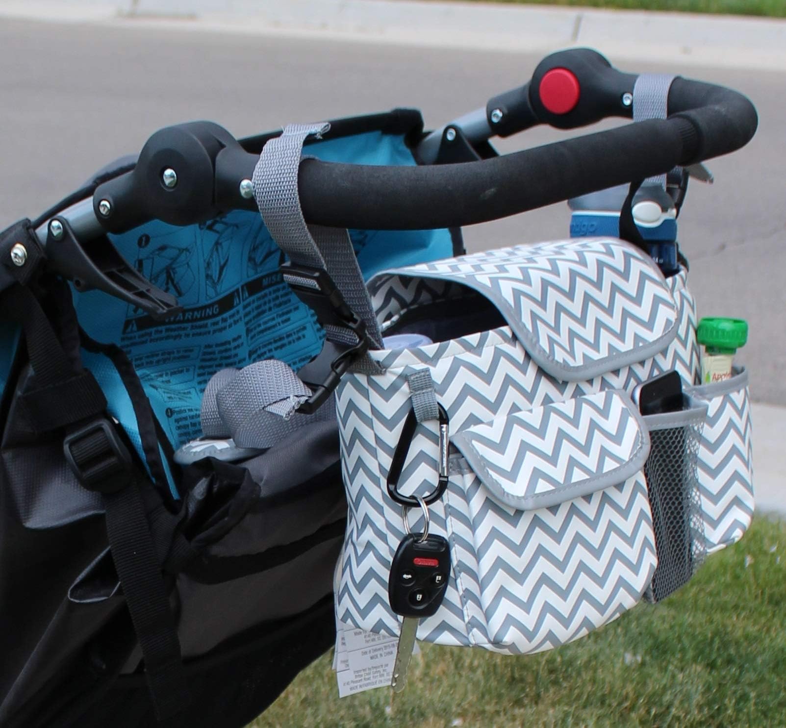Universal Stroller Organizer with Cup Holders | Mini Diaper Bag | Easily Store Wallets, Keys, Bottles, Diapers, Wipes & Toys. | Premium Chevron Stroller Caddy by Travel in Sanity