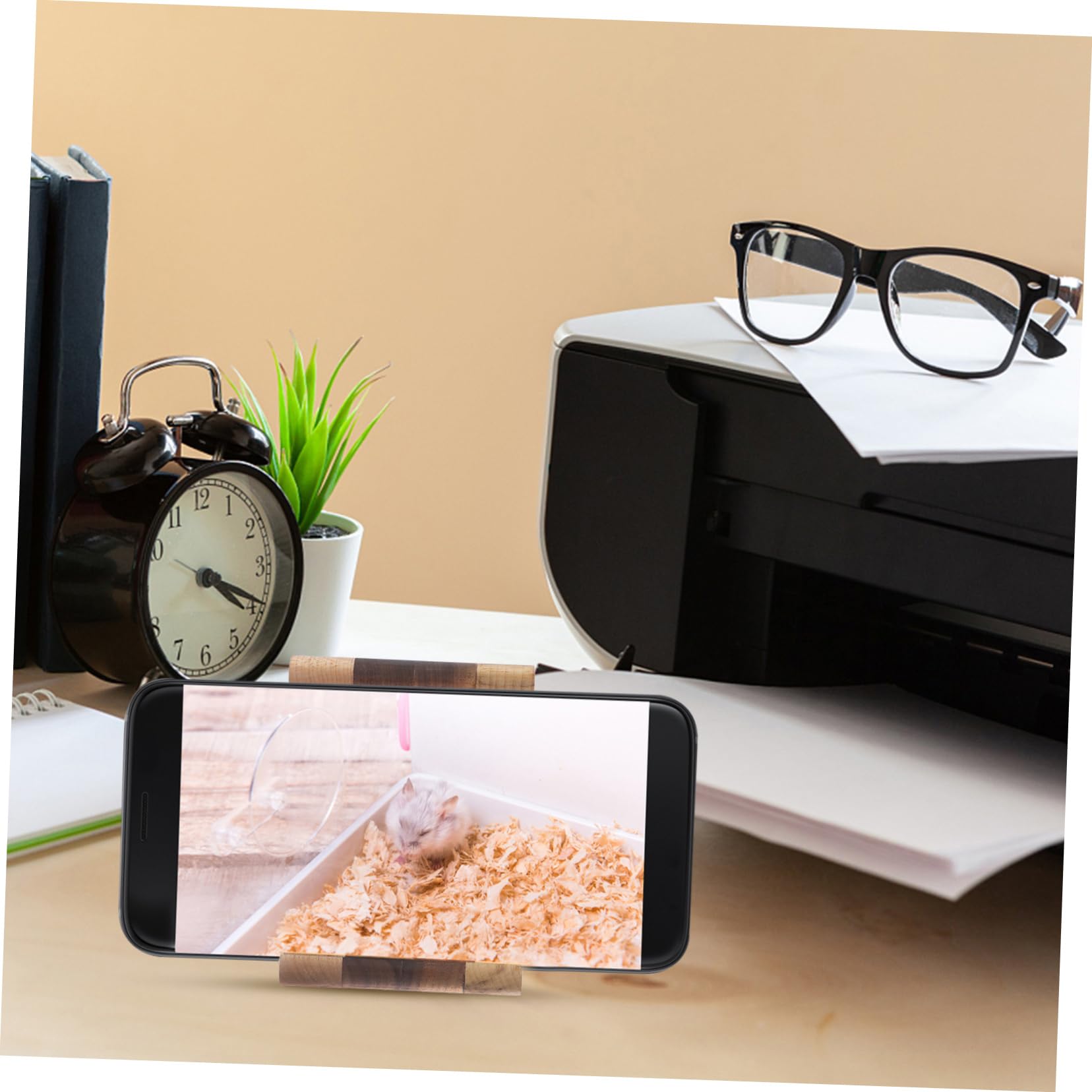 KOMBIUDA Supporto Telefono Tavolo in Legno, Design Semplice e Stabile | Noce Nero e Acero, Base Leggera e Portatile, Supporto da Tavolo per Uso Quotidiano