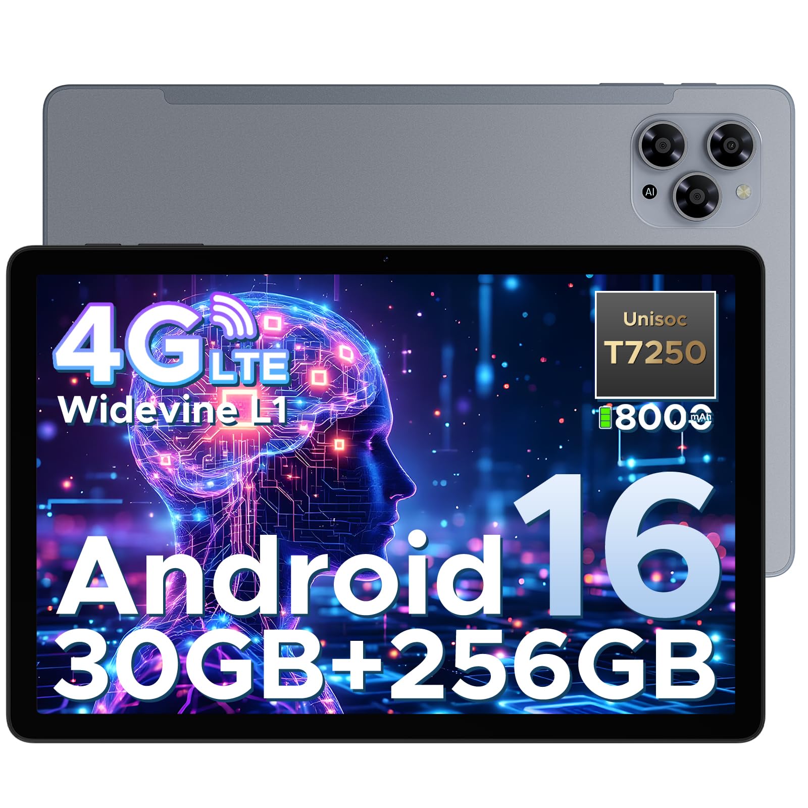 Tab G6 Android 16 Tablet 11 Zoll, 30GB RAM + 256GB ROM Tablet mit SIM Card Slot, 90Hz Display, Unisoc T7250 8000mAh Akku Tablets PC, Widevine L1, 13MP, 4G LTE, 3,5mm Audio/5G WiFi/Face ID/GPS