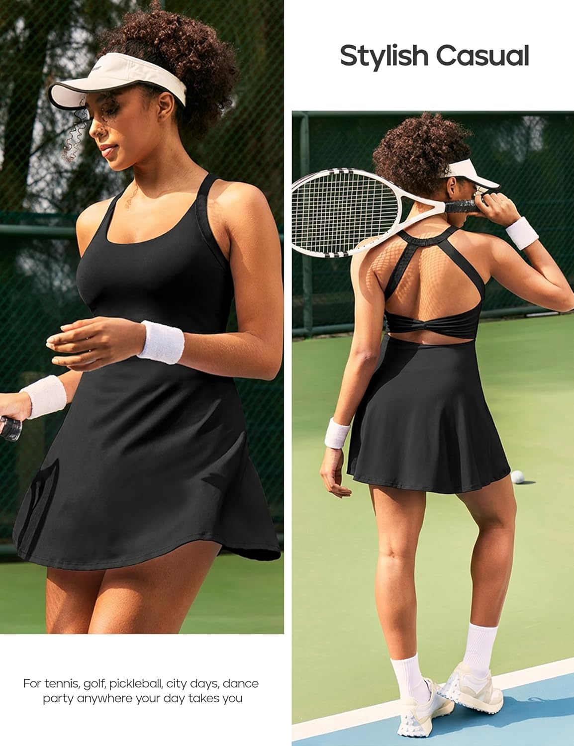 Heathyoga Easy Peasy Tennis Dresses for Women with Shorts Underneath and Bra Athletic Dress for Women Golf Workout Dress