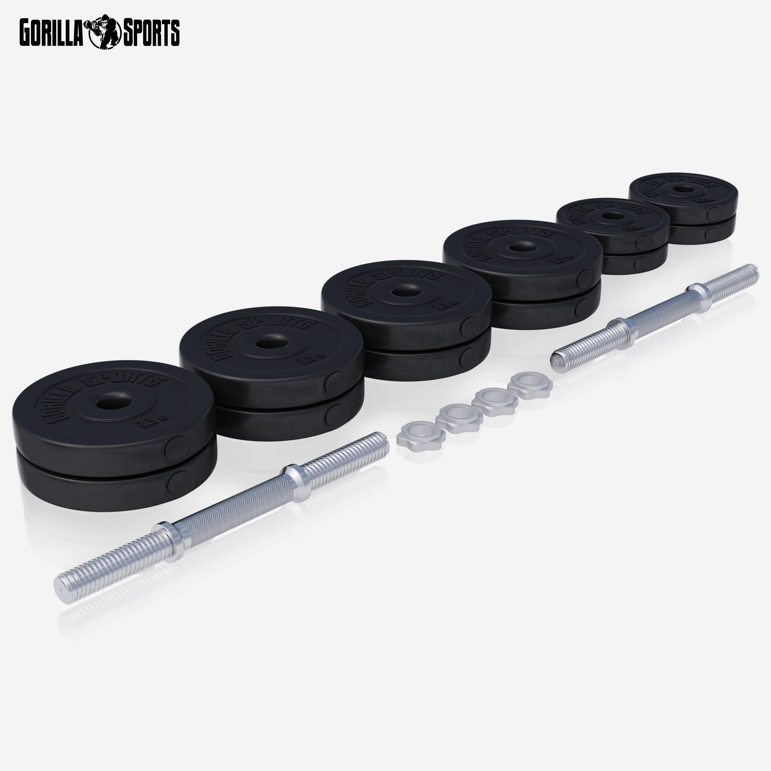 GORILLA SPORTS® Set di Manubri - Coppia, Dischi Pesi 20kg/30 kg, con Bilanciere Ø 30mm, 2 Chiusura a Stella, Rivestiti in Plastica, Nero - Pesi Regolabili Palestra, Fitness Dumbbell, Allenamento, Casa