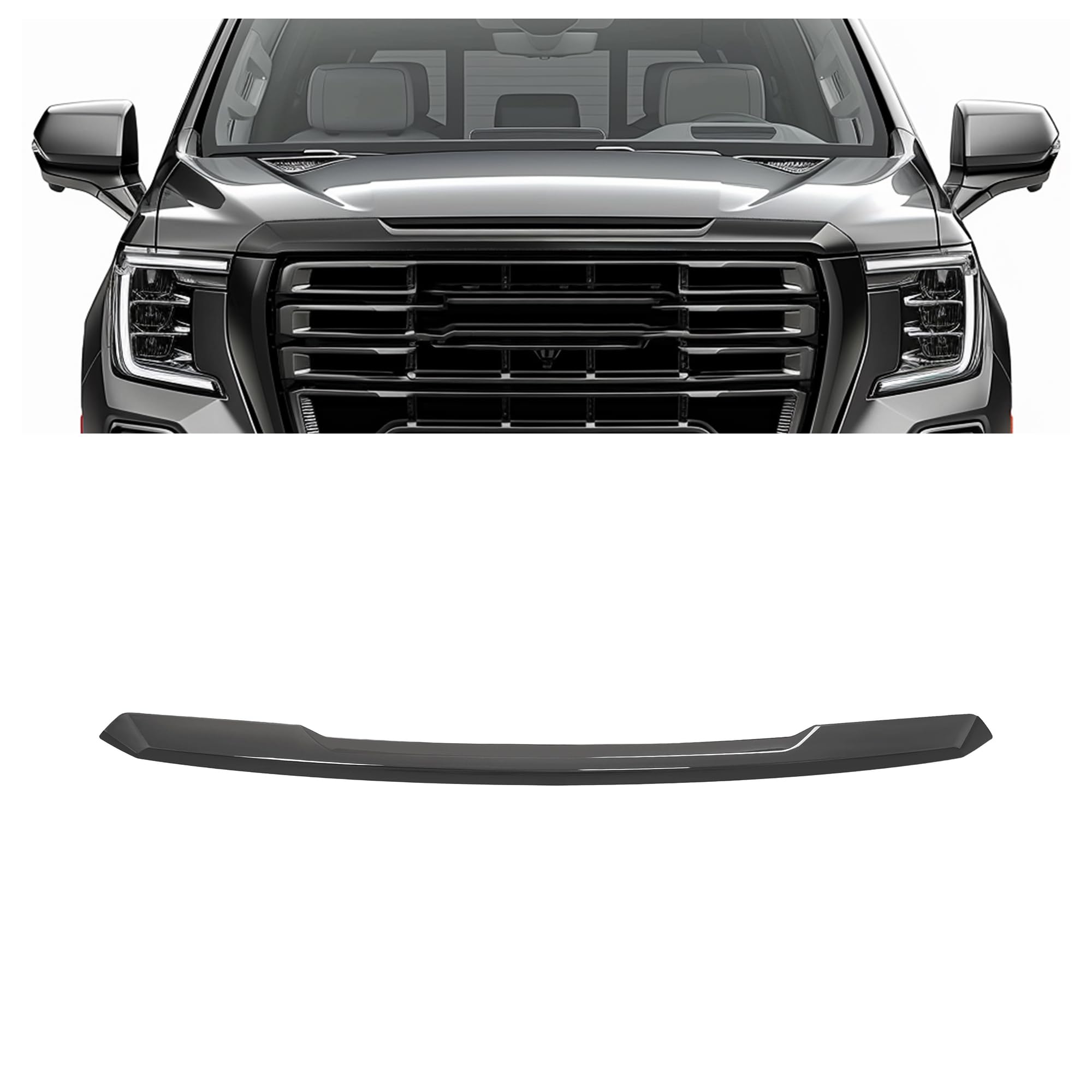 HECASA Front Upper Hood Molding Trim Compatible with 2021-2024 GMC Yukon XL Replacement for 84341123 GM1235133 Hood Panel Moulding ABS Plastic (Glossy Black)
