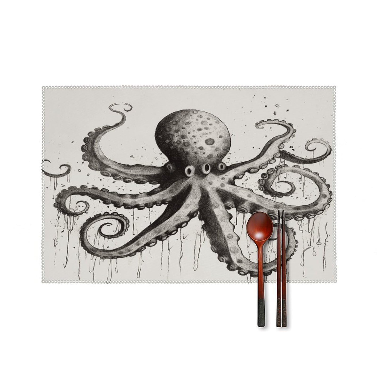 Octopus Placemats Set of 6 Heat Resistant Non-Slip Place Mats Washable Wipeable Table Mats Elegant Farmhouse Placemat for Kitchen Dining Outdoor Party Table Decor