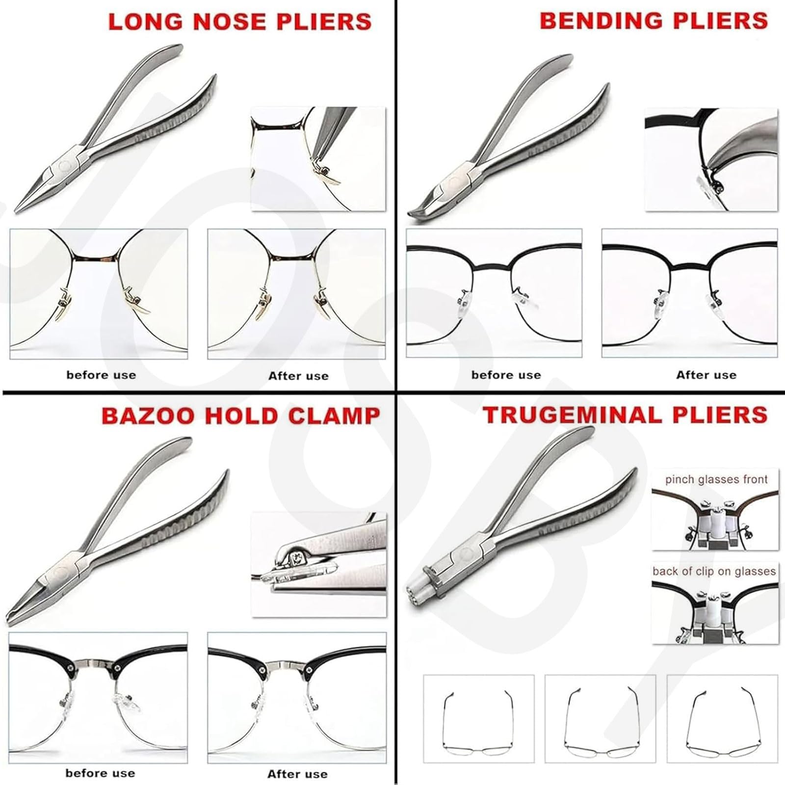 JOSBY Juego de reparación de Gafas ópticas de 18 Piezas, con 9 alicates y 9 Destornilladores, Agarre Antideslizante, Herramienta de desmontaje de Gafas, alicates y Herramienta de reparación