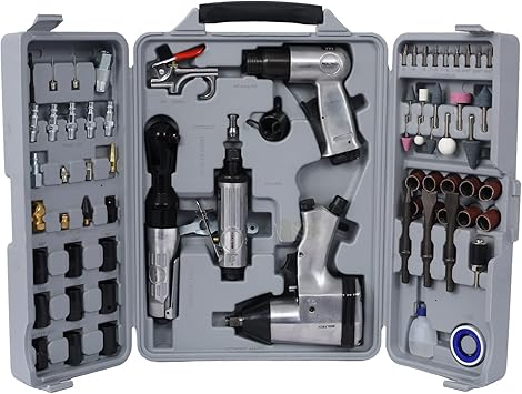 71-Piece Air Tool & Accessories Kit - Impact Wrench, Air Ratchet, Die Grinder, Air Hammer, Hose Fittings, Storage Case